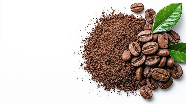 A photostock images of coffee grounds, isolated on white background, High Quality