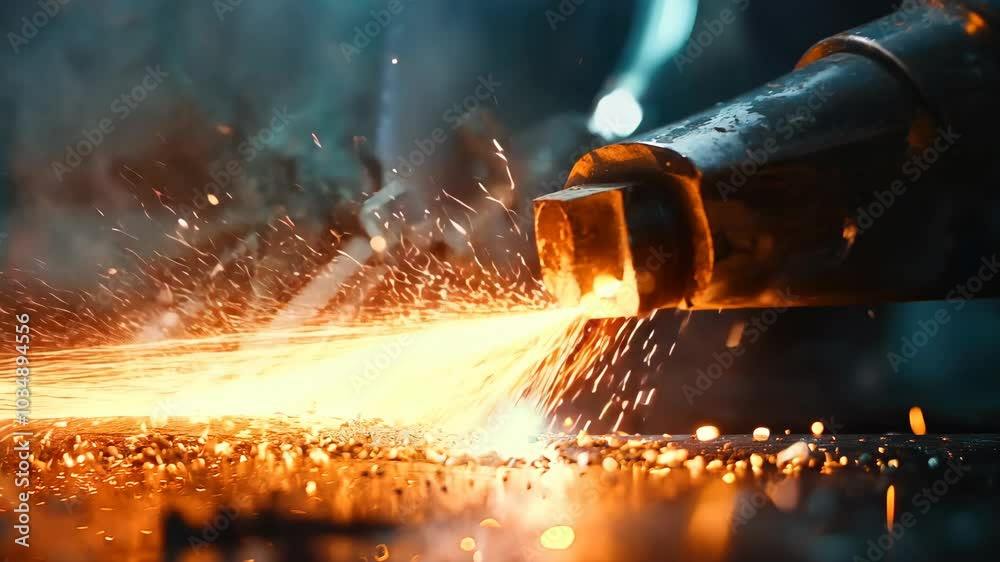 Aufkleber a black object with a red tip is surrounded by sparks