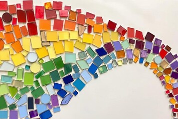 Artworks composed of small colored pieces like tiles or glass ar