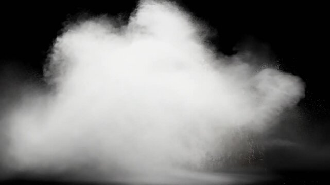 White powder explosion on black background. cloud. dust explode effect. 4K Video