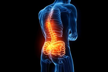 X-ray Lower Back Pain: Anatomy of Lower Back Pain: A 3D medical illustration showcasing the anatomy of the lower back.