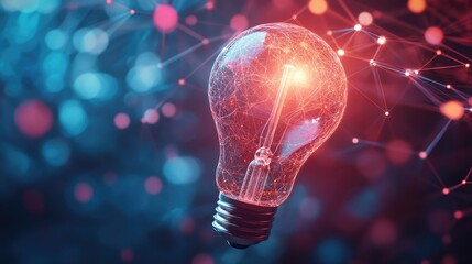 Abstract light bulb surrounded by digital connections and bokeh effects symbolizing innovation and technological advancements