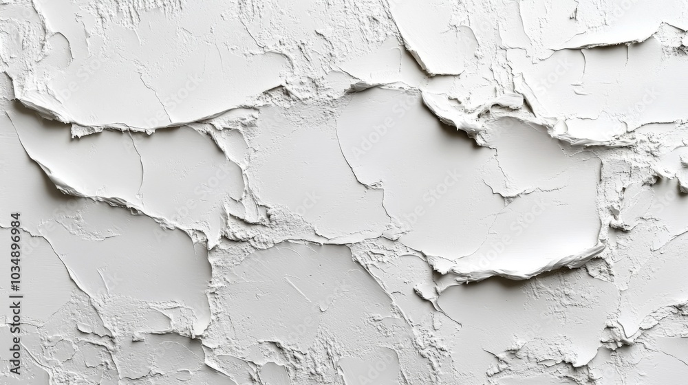 Poster a textured wall with layers of white paint is peeling, revealing a stunning pattern. the wear and te