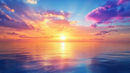 Fototapeta premium A bright sunrise over a calm ocean, symbolizing new opportunities, hope, and the promise of future success