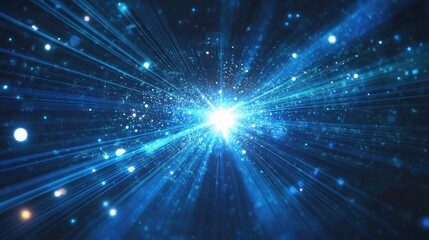 Naklejka premium Blue light beams and lines on a dark backdrop a vector representation of advanced energy technology concepts