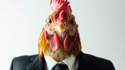 Businessman Chicken in a Suit Against a White Background