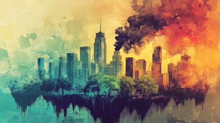 Our planet is hurting. Pollution and social problems are making it sick. This artwork uses modern design to show the need to protect our environment and fight climate change.