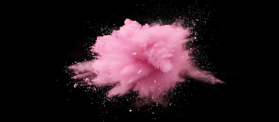 Pink Powder Explosion On Black Background Colored Cloud Colorful Dust Explode Paint Holi