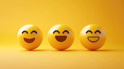 Smiling emoji characters on a vibrant yellow backdrop
