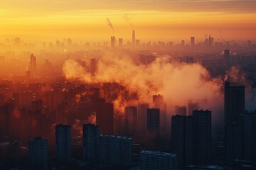 Fototapeta premium Air Pollution with smoke and haze in the city