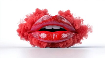 A photostock images of lips with red smoke swirling around, isolated on white background, High Quality