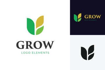 Leaf growth logo icon design with leaves graphic element for farmer, agriculture vector logo illustration
