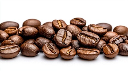 Naklejka premium A photostock images of roasted coffee beans, isolated on white background, High Quality