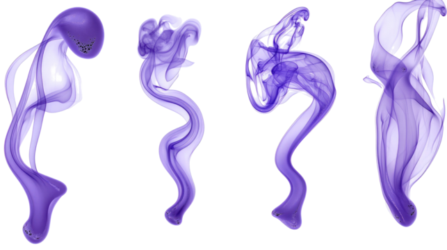 Abstract Purple Smoke Clouds Collection on Transparent Background Generative AI