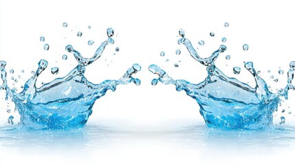 A photostock images of two overlapping blue water splashes, isolated on white background, High Quality