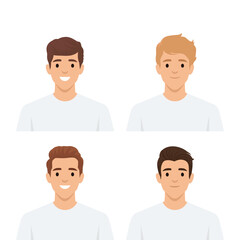 Avatar of young man with various hair styles. Flat vector illustration isolated on white background