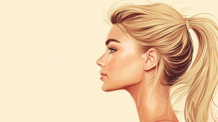Naklejka premium Profile of young woman with blonde hair in stylish ponytail 