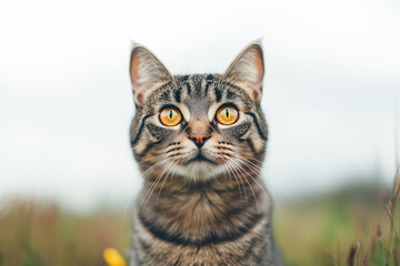 Obraz premium Curious Cat in a Field