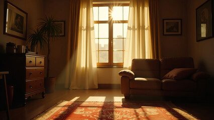 Fototapeta premium Beautiful light in the room. A ray of light, a cozy atmosphere.