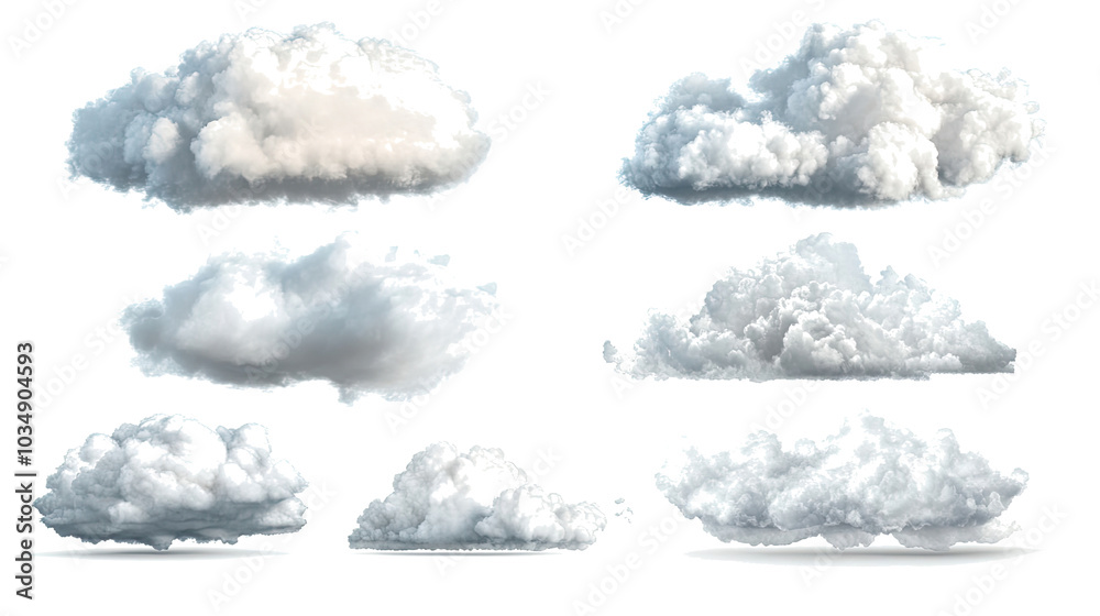 Poster set of realistic clouds isolated on a transparent background generative ai