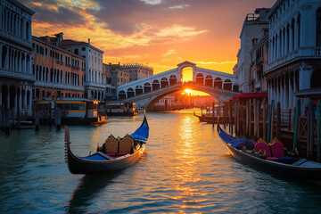 Obraz premium Sunset Over Venice Gondolas