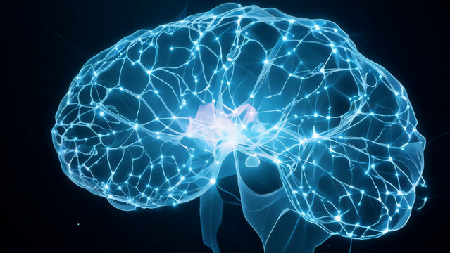 Human brain showing neural activity increasing - Powered by Adobe