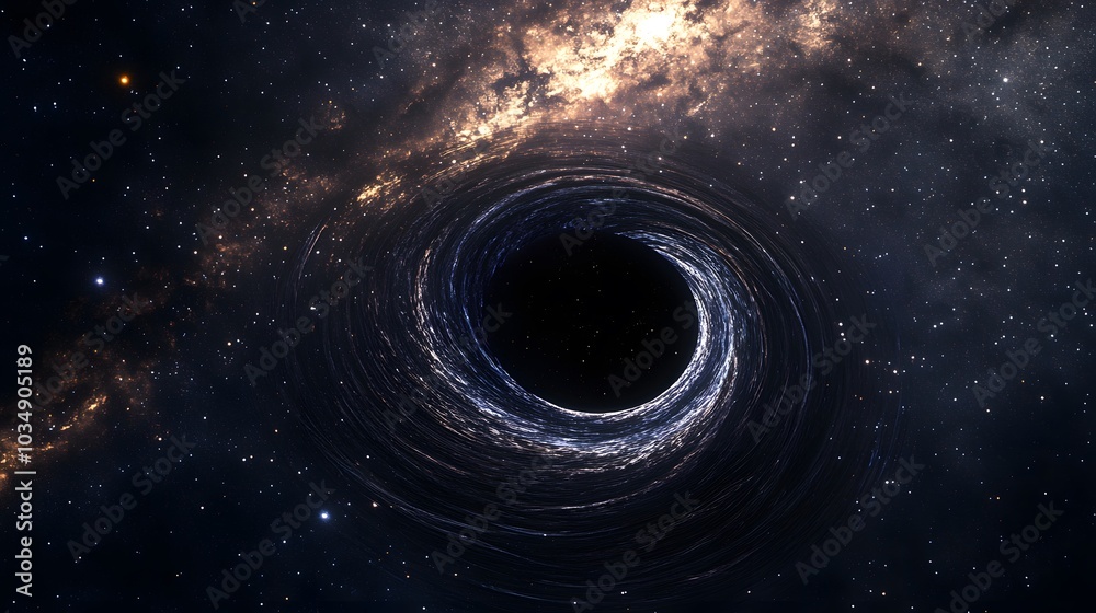Wall mural abstract black hole system over star field with event horizon, gravity singularity in outer space.