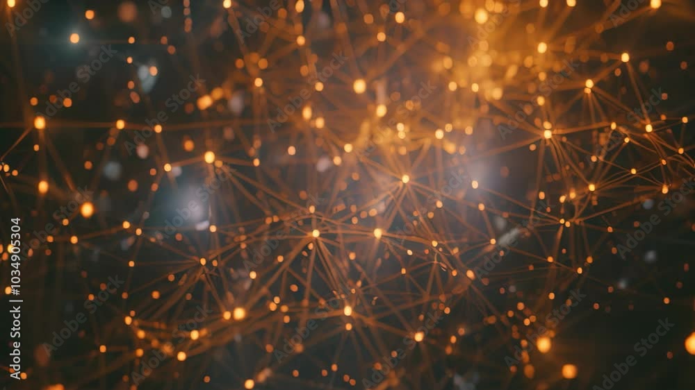 Poster abstract background with multiple lines and dots, a web of interconnected nodes depicting the decent
