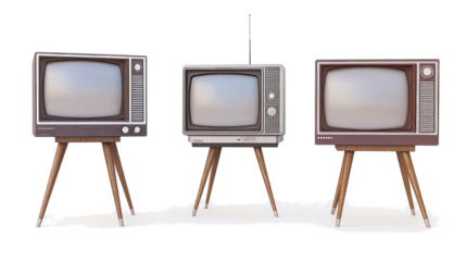 Realistic Retro TVs on Legs With Screens in a Collection Set Generative AI