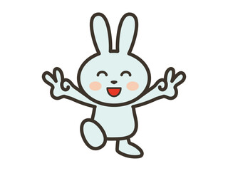 Obraz premium ダブルピースで大喜びのかわいいうさぎさんのイラスト