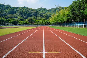 A track field with a white line down the middle, generative ai image