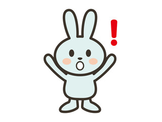両手を上げてびっくりするかわいいうさぎさんのイラスト
