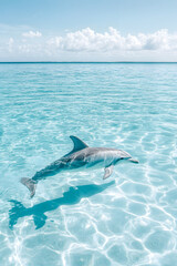 Fototapeta premium Dolphin Swimming in Crystal Clear Ocean Water