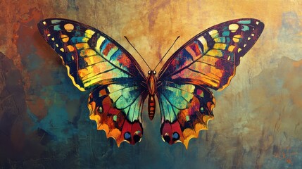 Abstract butterfly with vivid colors and textured background
