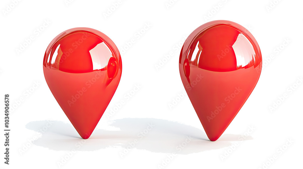 Poster set of two red location pins on a transparent background generative ai
