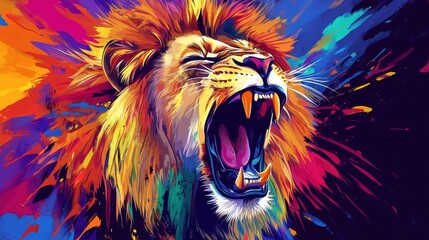 Roaring lion in bold and vibrant abstract colors
