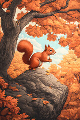 Fototapeta premium Red Squirrel in Autumn Forest - Nature Photography