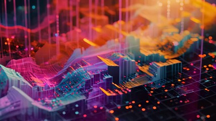 Digital Video of a City in the Rain, Abstract art from the shapes made by graphs and financial data - Powered by Adobe