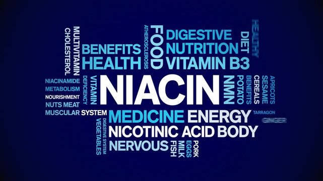 Niacin animated word cloud;text design animation tag kinetic typography seamless loop.