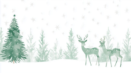 Naklejka premium forest in the frost. Winter landscape. Collage of photos of fir trees and deer.