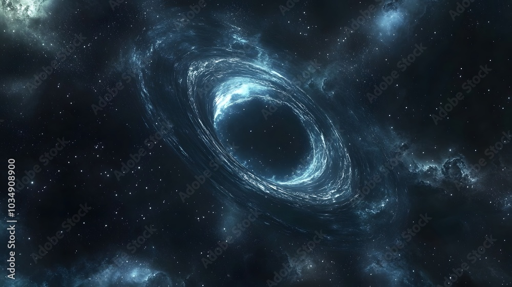 Wall mural abstract black hole system over star field with event horizon, gravity singularity in outer space.
