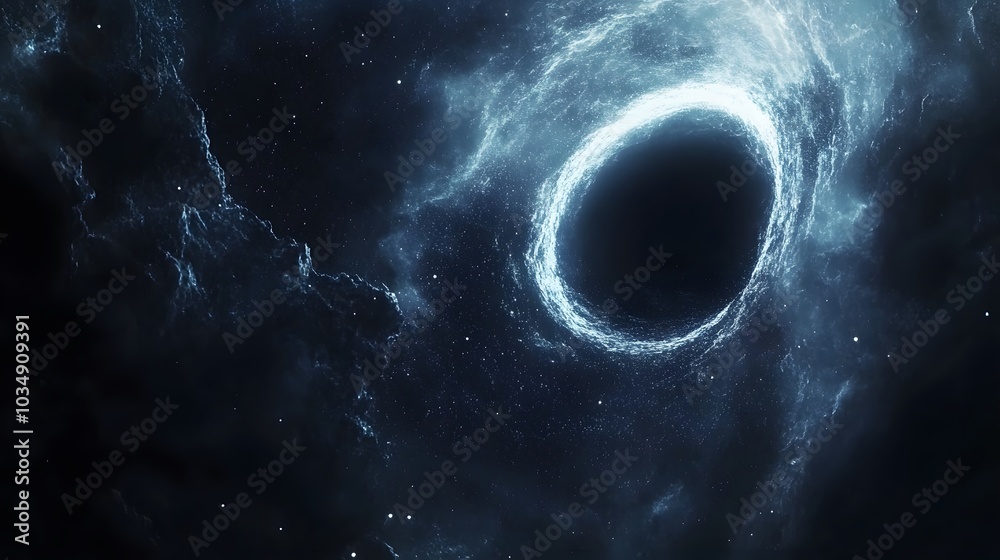 Wall mural abstract black hole system over star field with event horizon, gravity singularity in outer space.