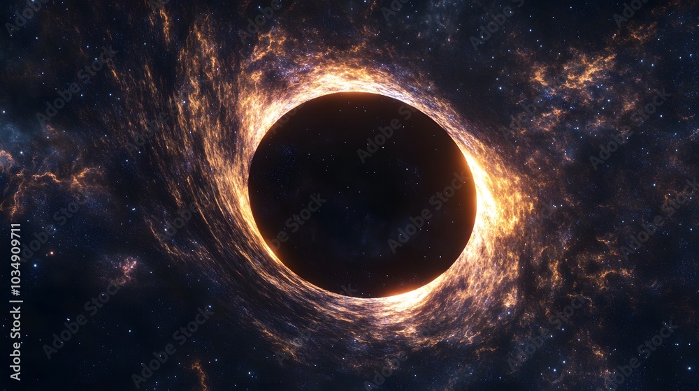 Wall mural abstract black hole system over star field with event horizon, gravity singularity in outer space.