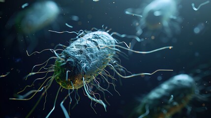 Obraz premium Ancient microbes under microscope reveal intricate cellular structures, showcasing their mysterious and ancient nature, ideal for scientific and educational content.