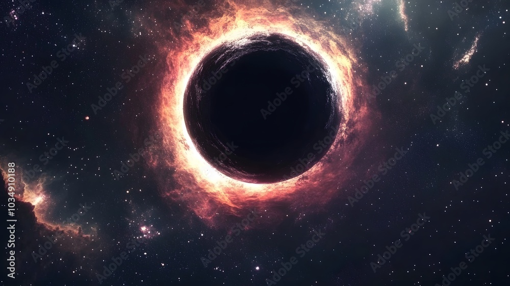 Wall mural abstract black hole system over star field with event horizon, gravity singularity in outer space.