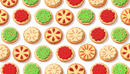 Christmas cookies in red and green decorated pattern
