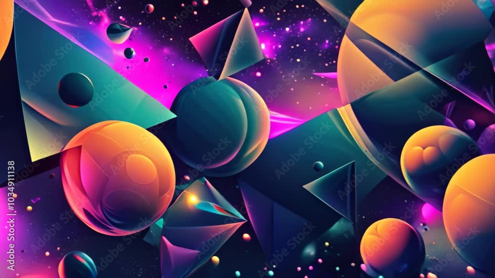Wall mural a space scene with planets and stars, abstract background with 3d geometric figures floating in spac