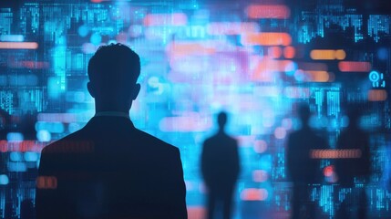 Silhouettes Of Men Looking At A Data Protection Concept