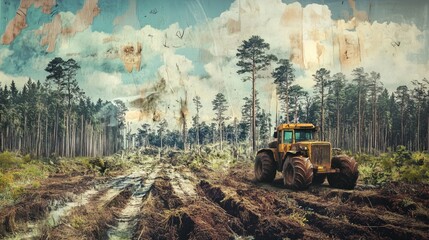 Fototapeta premium Art collage on the theme of deforestation