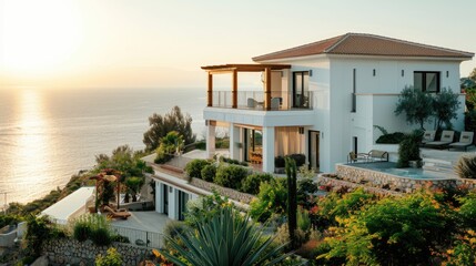 Fototapeta premium a modern house in the Mediterranean style, on the background of the sea